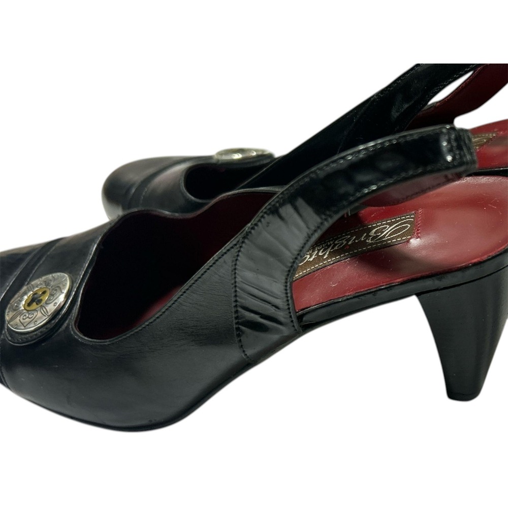 Brighton Bree Black Leather Slingback Heels Made in Italy Silver Hardware 8.5M - Picture 6 of 14